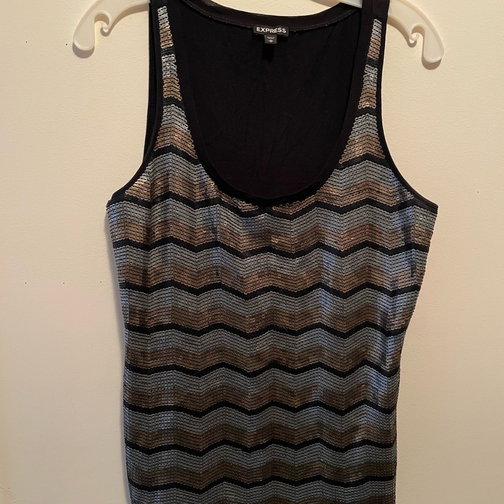 Express Black and Silver Sequin Tank Top